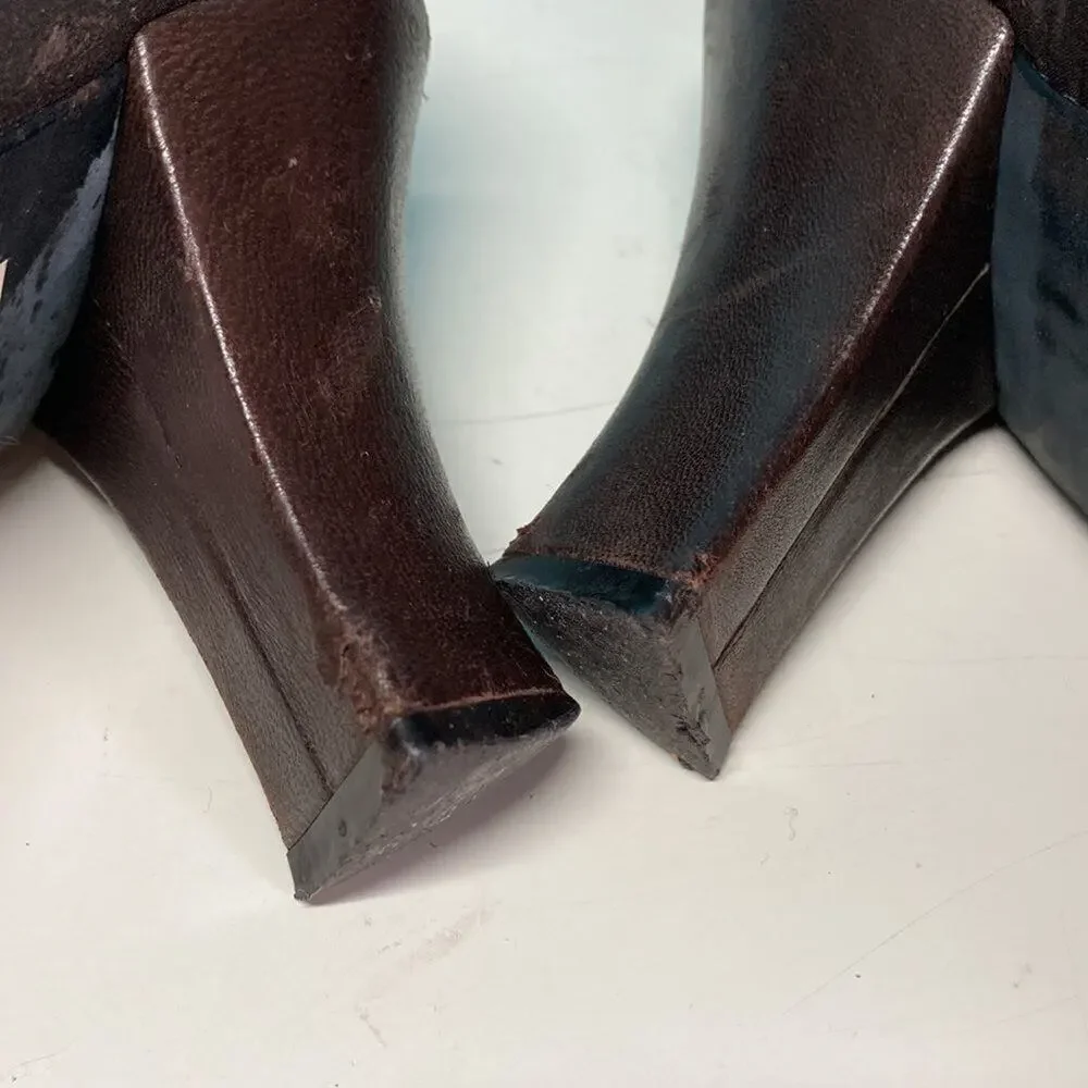 Thierry Rabotin Brown 39.5 Microfiber over Leather 2” Heels